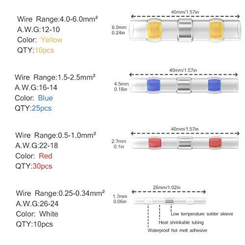 Sopoby 210pcs Heat Shrink Wire Connectors Kit - Waterproof Butt & Solder Seal Connectors 26-10GA