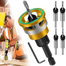 6x Countersink Drill Bit Set with Adjustable Depth Stop Quick Change Countersink