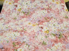 Vintage Pink Floral Daisy Full Flat Sheet 70"x 98" Water Color Monet Wildflowers