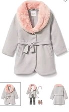 Janie And Jack Girl's Grey Faux Fur Lined Belted Jacket Size 3 To 4