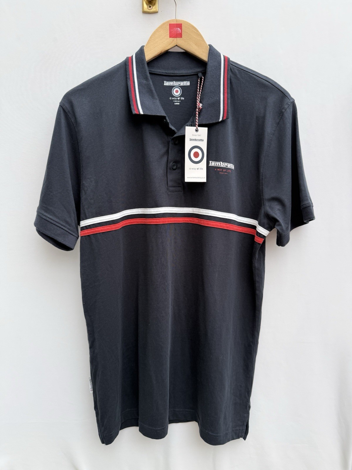 Lambretta Stripe Polo Shirt Navy Mod Casual Cotton Short Sleeve Mens Large