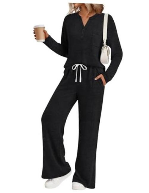 Womens 2 Piece Lounge Sets Fall Outfits Airport Travel Sweatsuits Medium Black