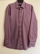 David Donahue Long Sleeve Dress Shirt Purple Maroon Windowpane Check Sz L