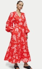 Jigsaw Size 16 Oversized  Eclipse Floral Dress Red Pink Mix Super Stylish Summer