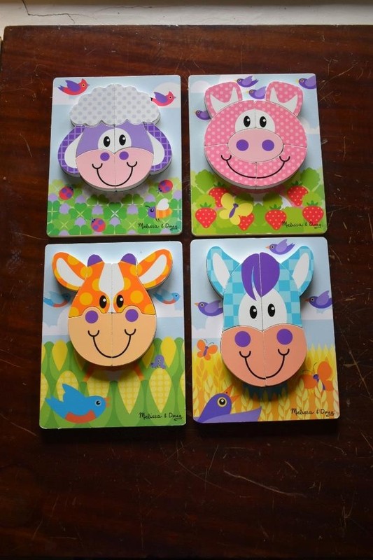 4 Melissa & Doug First Play Jigsaw Puzzle Set Farm Cow, Pig, Horse & Sheep GUC
