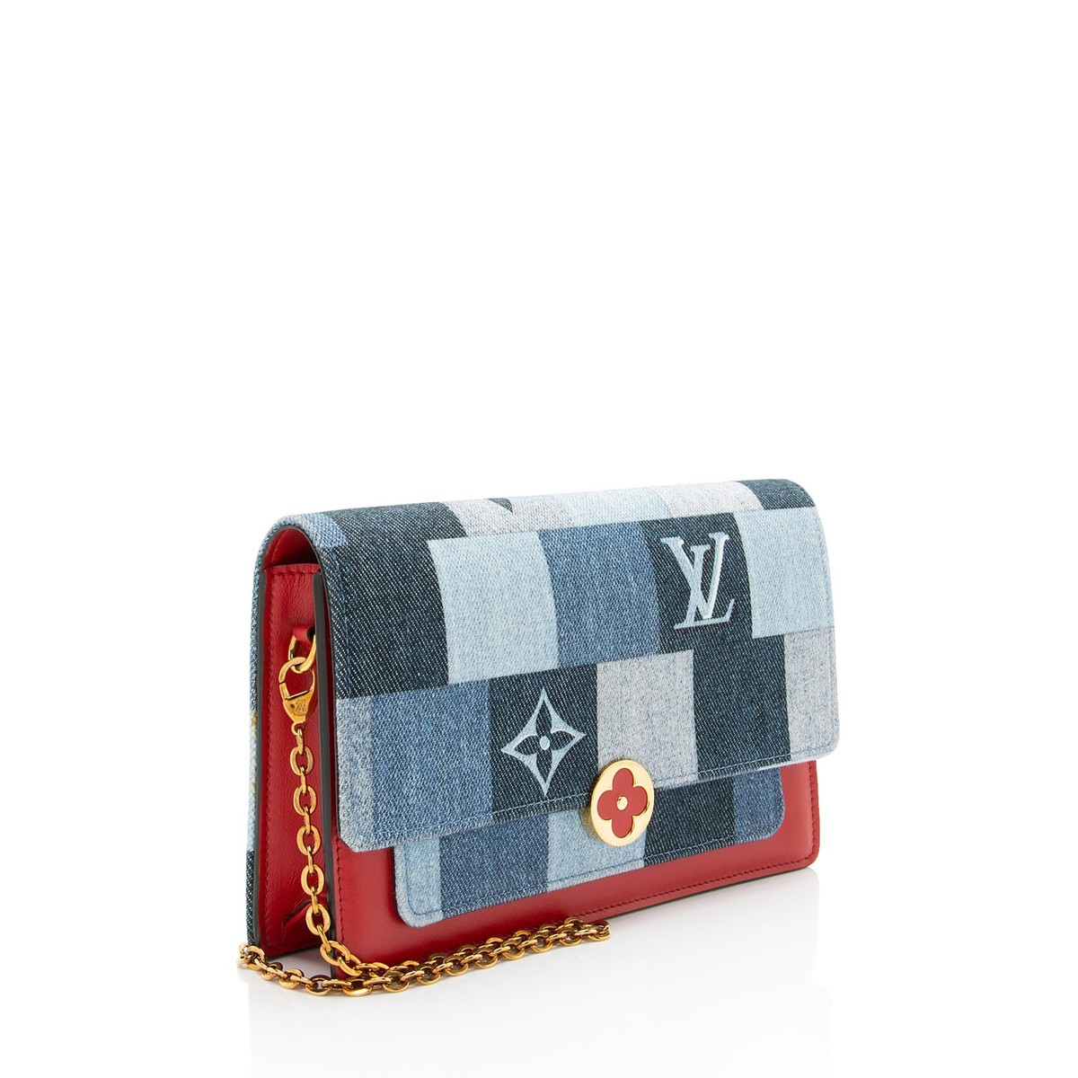 Louis Vuitton Limited Edition Denim Patchwork Flore Chain Wallet View 2