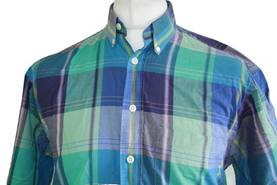 Viyella Herren Bold Check Vintage Hemd -15,5'' / M- Grün/Blau - Made in England