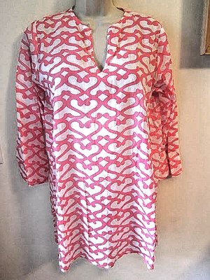NWOT Roberta Roller Rabbit Pink Big Cata Pink Kurta Tunic  Sz Small~ Small Flaws