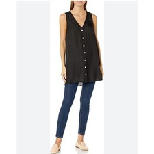 SHOW ME YOUR MUMU Women’s Aiden V Neck Sheer Black Silky Sleeveless Tunic Top S