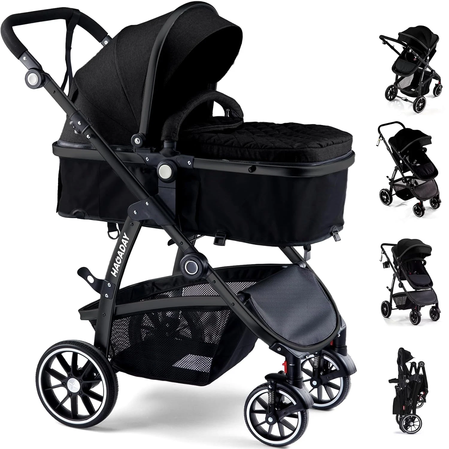 Baby Stroller, 2-in-1 Reversible Toddler Seat with Lie-Flat Mode, Foldable Infan