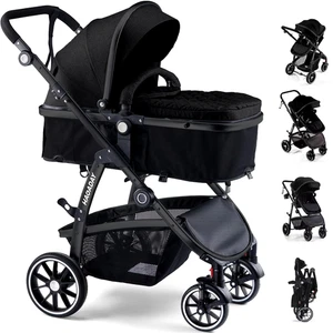 Baby Stroller, 2-in-1 Reversible Toddler Seat with Lie-Flat Mode, Foldable Infan