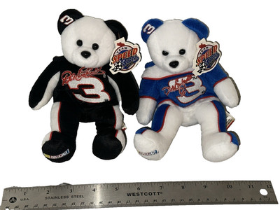 NASCAR 2 Team Speed Bears Plush Dale Earnhardt & Dale Earnhardt Jr #3 Signed