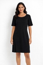 Talbots Womens Black Ponte Sheath Dress 8 Short Sleeves Darted Minimalist Career