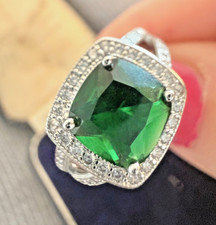 Green Ladies Ring Emerald square style silver vintage statement  Sizes L, P-U
