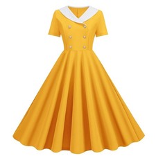 Women's Yellow Blazer Collar Button Formal Cocktail Vintage Dress Large 12-14