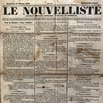 Journal LE NOUVELLISTE 27 February 1848 Proclamation of the Provisional Government