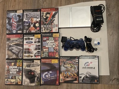 Sony PlayStation 2 PS2 Slim Silver Console System Bundle W/ Games Tested