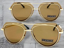 Classy Elegant 80s Vintage Retro Stylish Trendy SUNGLASSES Gold Frame Brown Lens
