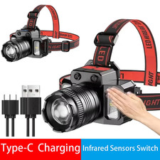 Smart LED Headlamp USB Rechargeable Motion Sensor Zoomable White Light