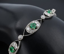Platinum Edwardian Natural Diamond Emerald Panel Bracelet 7.25" 5ct BG1122