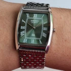 Vintage Seiko Slim Barrel Green Face Quartz Gentlemen's Wrist Watch Free Ship