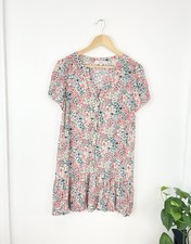 Loft MP Pink Green Floral Boho A Line Dress Medium Petite Ruffle Cottage 