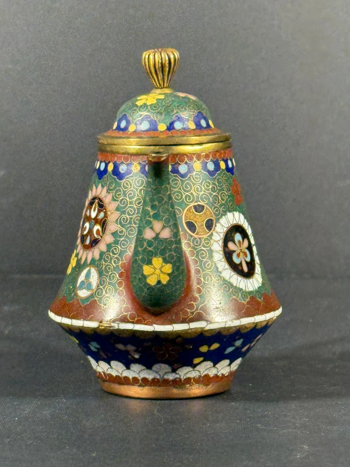 "MINI TETERA JAPONESA MEIJI CLOISONNÉ 3"" ALAMBRE FINO FUNCIONA EXCELENTE ESTADO" Foto 2 de 4