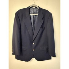 Burberrys Vintage Mens Navy Blue Blazer Gold Knight Logo Buttons 2 Button Jacket