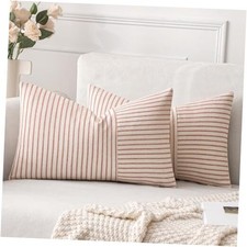 and Beige Patchwork Farmhouse Pillow Covers 12x20 20" x 12" Pack of 2 Rust