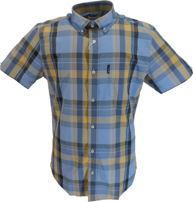 Ben Sherman Herren Kurzarmhemd Lake Blue Block Check
