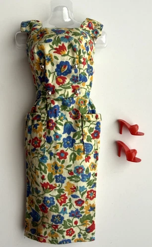 Vintage Barbie Doll On the Go Floral Sheath Dress & Shoes 1964 Pak Outfit Mattel
