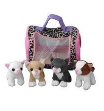 Cat Play Set Sounds   5 Pce Includes 4 Small Cat Stuffed Animals Carrier Handle
