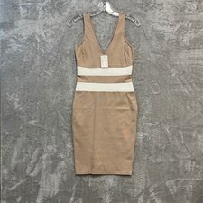 Guess Bodycon Dress Womens Small Tan Colorblock V-Neck Sleeveless Sheath New