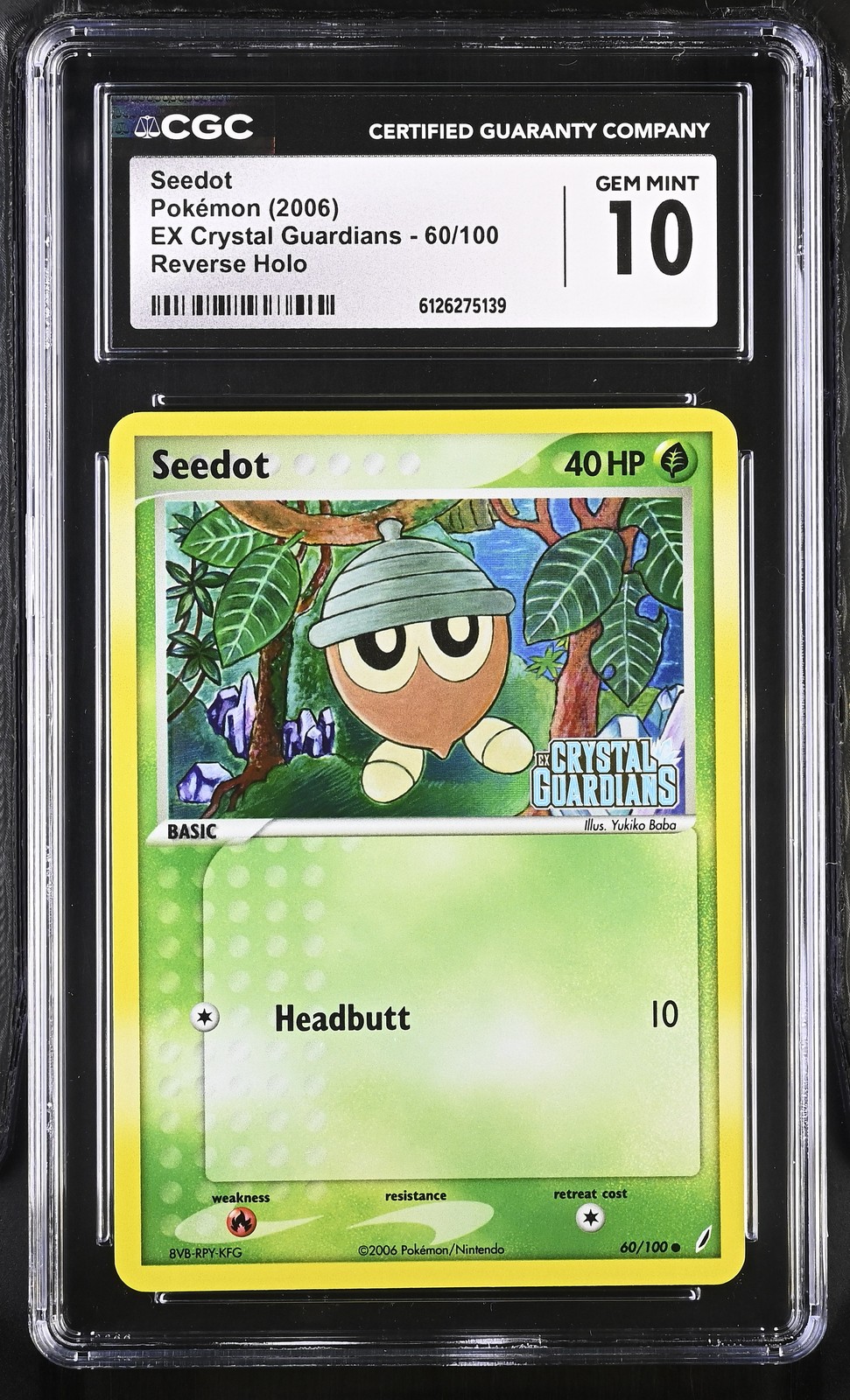 CGC 10 GEM MINT Seedot EX Crystal Guardians 60/100 Reverse Holo Pokemon Card