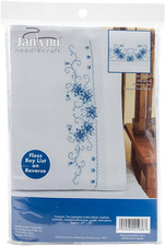 65-32083 Blue Floral Pillowcase Pair Stamped Cross Stitch-20"X30"
