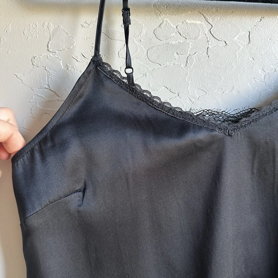 By Eloise Black Silk Cami Tank Unconventional Lace Back Romantic Goth Sz S - Image 3 of 4