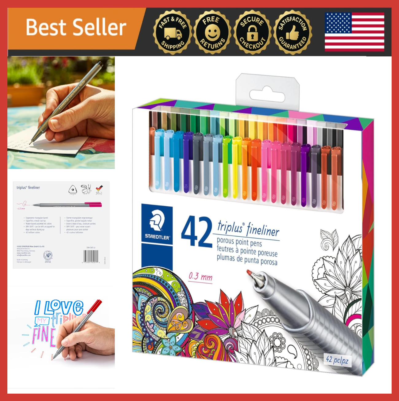42pcs Fineliner Pen Set, Assorted Colors, Fine Point, Art Drawing Sketching