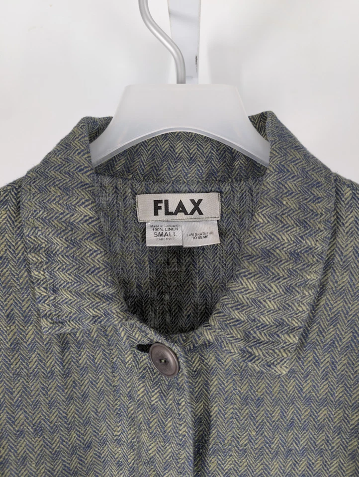 Flax by Jeanne Engelhart Vintage Green Blue Herringbone Linen Chore Artist Small - Image 2 of 4