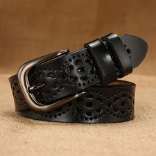 Women'S Vintage Hollow Belt, Punk Solid Color Pin Buckle Belt,Classic Jeans Belt