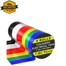 9 Rolls Coloured Electrical Tape - Professional White Black Red Multicolor