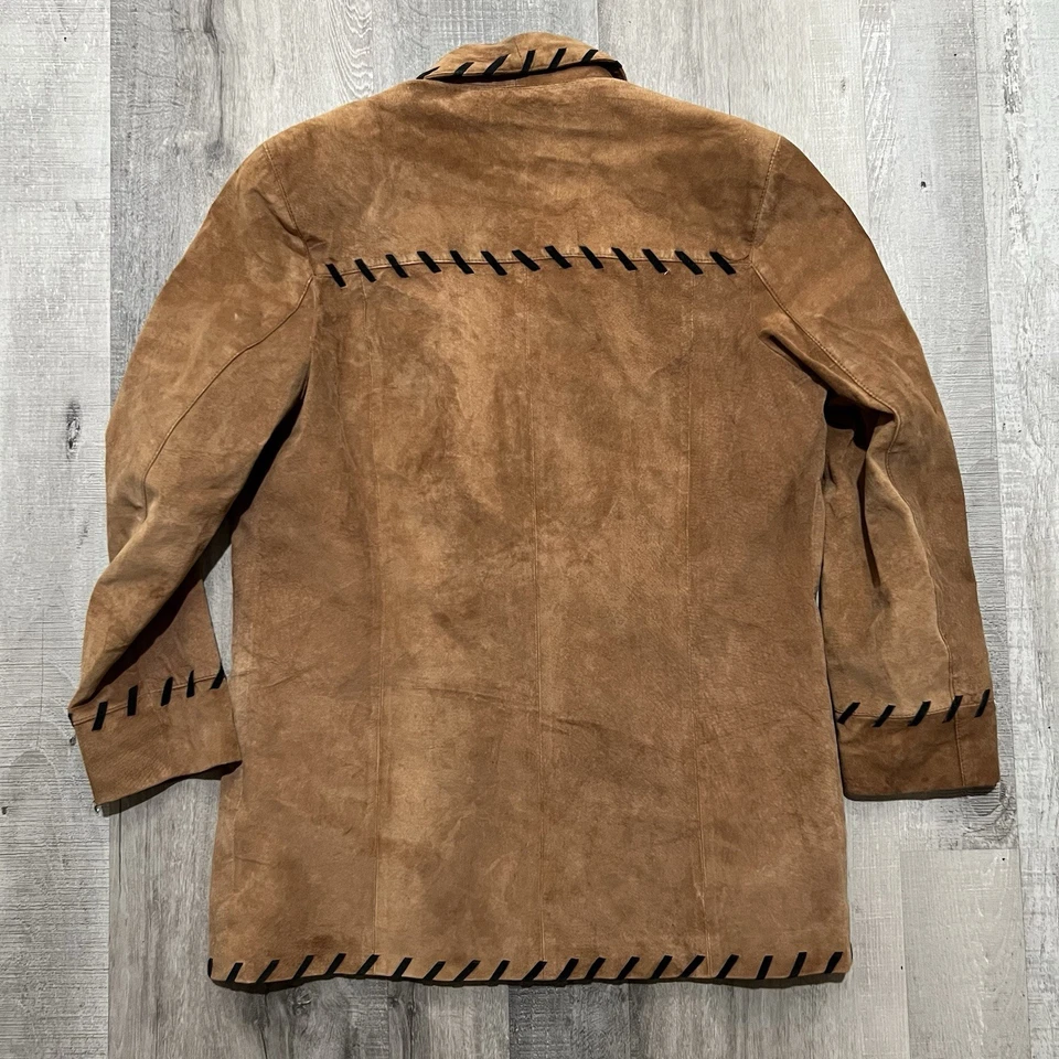 Chaqueta Blazer De Colección Piel de Ciervo Western Gamuza Cuero Marrón Whipstitch Dos Bolsillos 14 Foto 2 de 4