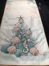 Coastal Beach Christmas Beaded accent Table Runner Sea shell ChristmasTree 16x72