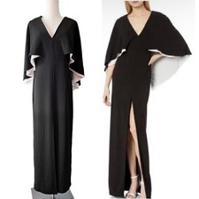 HALSTON Heritage Black Cape Sleeve Maxi Dress Size 4 V-neck Formal Gown *hemmed