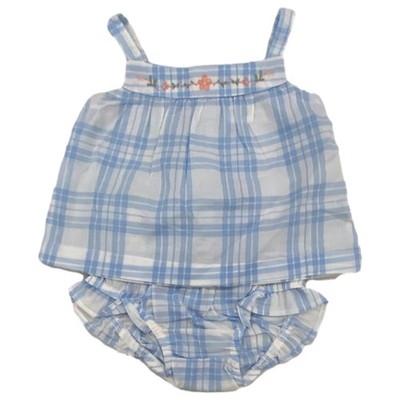 Carters Infant Girls Blue & White Plaid Baby Outfit Stripes Dress Newborn