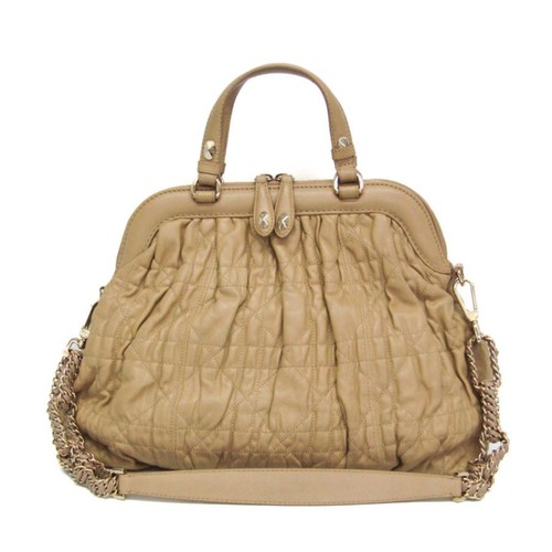 Christian Dior Gaufre Women's Leather Shoulder Bag Beige Pre-owned From Japan