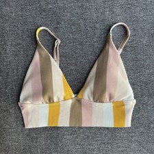 Aerie Ribbed Longline Triangle Bikini Top Bay Sunrise Stripe Multi XS
