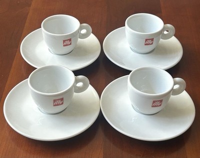 Set~ 4 Illy Cup & Saucer Espresso 2 Oz SPAL Portugal Red Logo 8 Piece