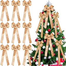16 Pcs Large Velvet Christmas Bows 9 x 26 Inch Champagne Gold Christmas Tree ...