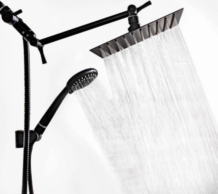 8” High Pressure Rainfall Shower Head W/ 5 Setting Handheld Attachment Black