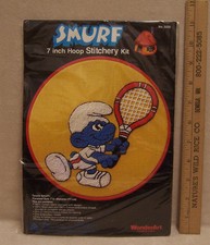 NEW Never Opened Tennis SMURF 7" Hoop Stitchery Kit Cartoon Embroidery